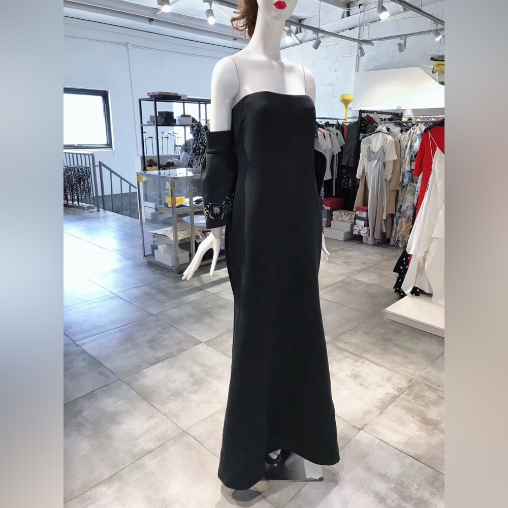 US 12 BADGLEY MISCHKA Off Shoulder Emboidery Black Dress NWT